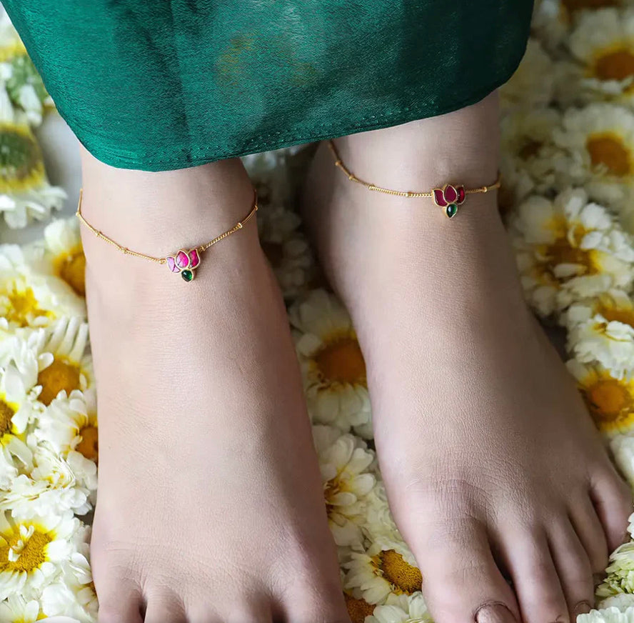 Silver lotus anklet