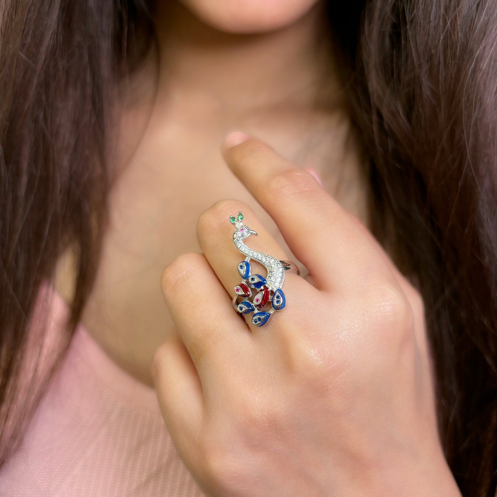 Silver peacock  ring