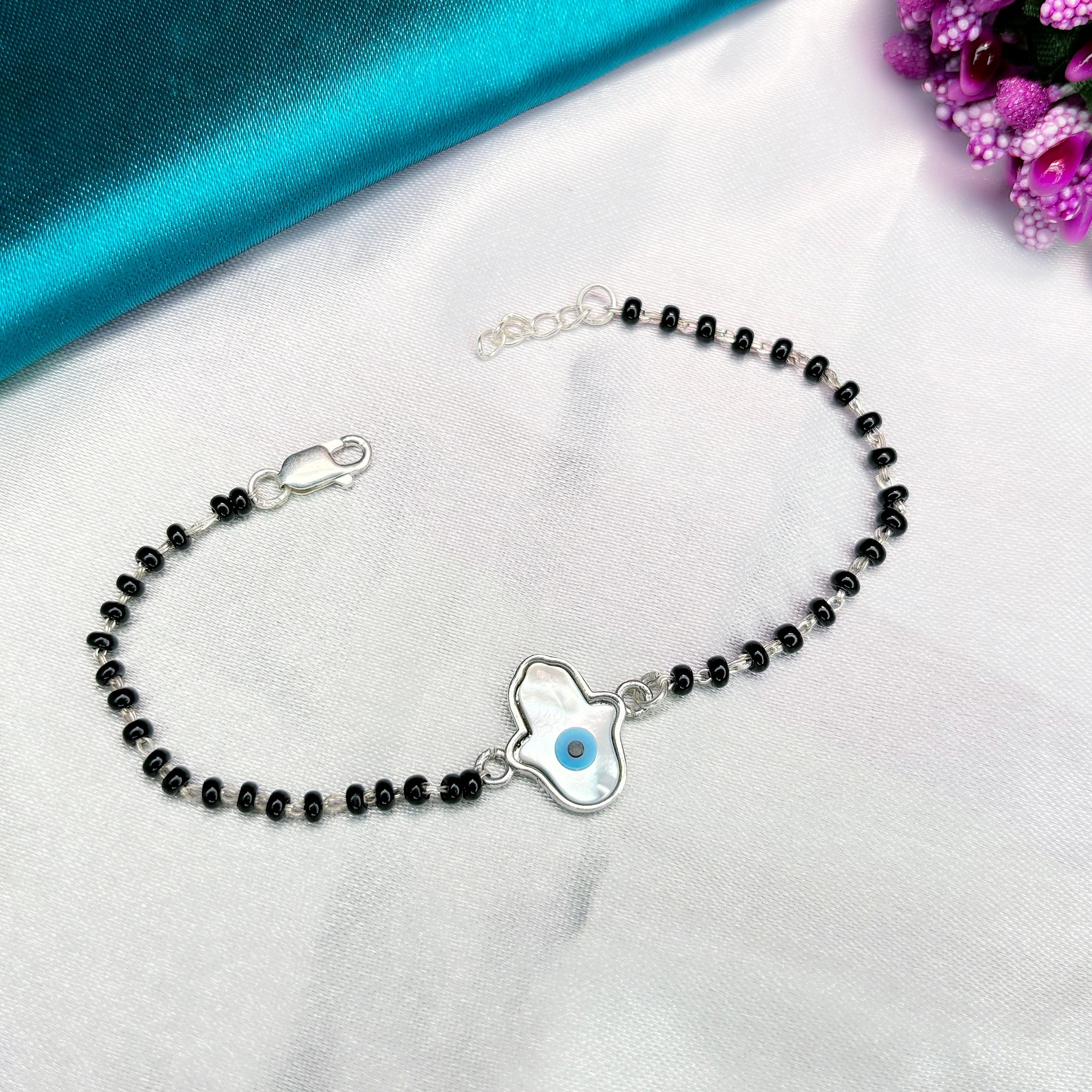 Silver evil eye hand mangalsutra