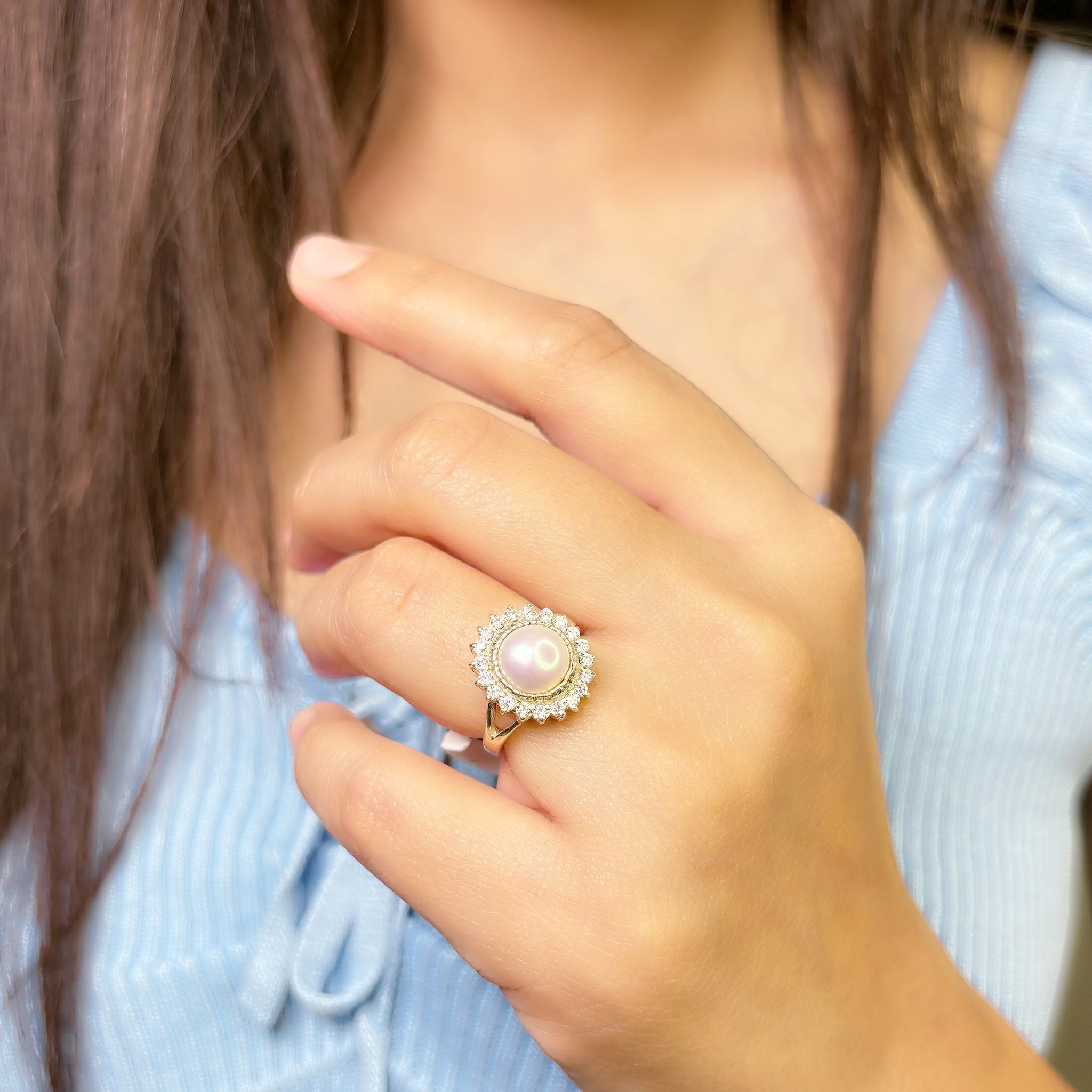 Silver pearl ring