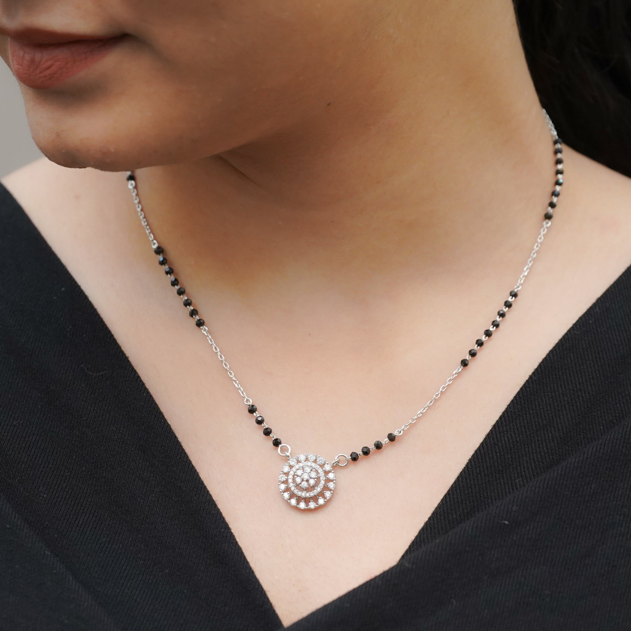 Pure silver round mangalsutra