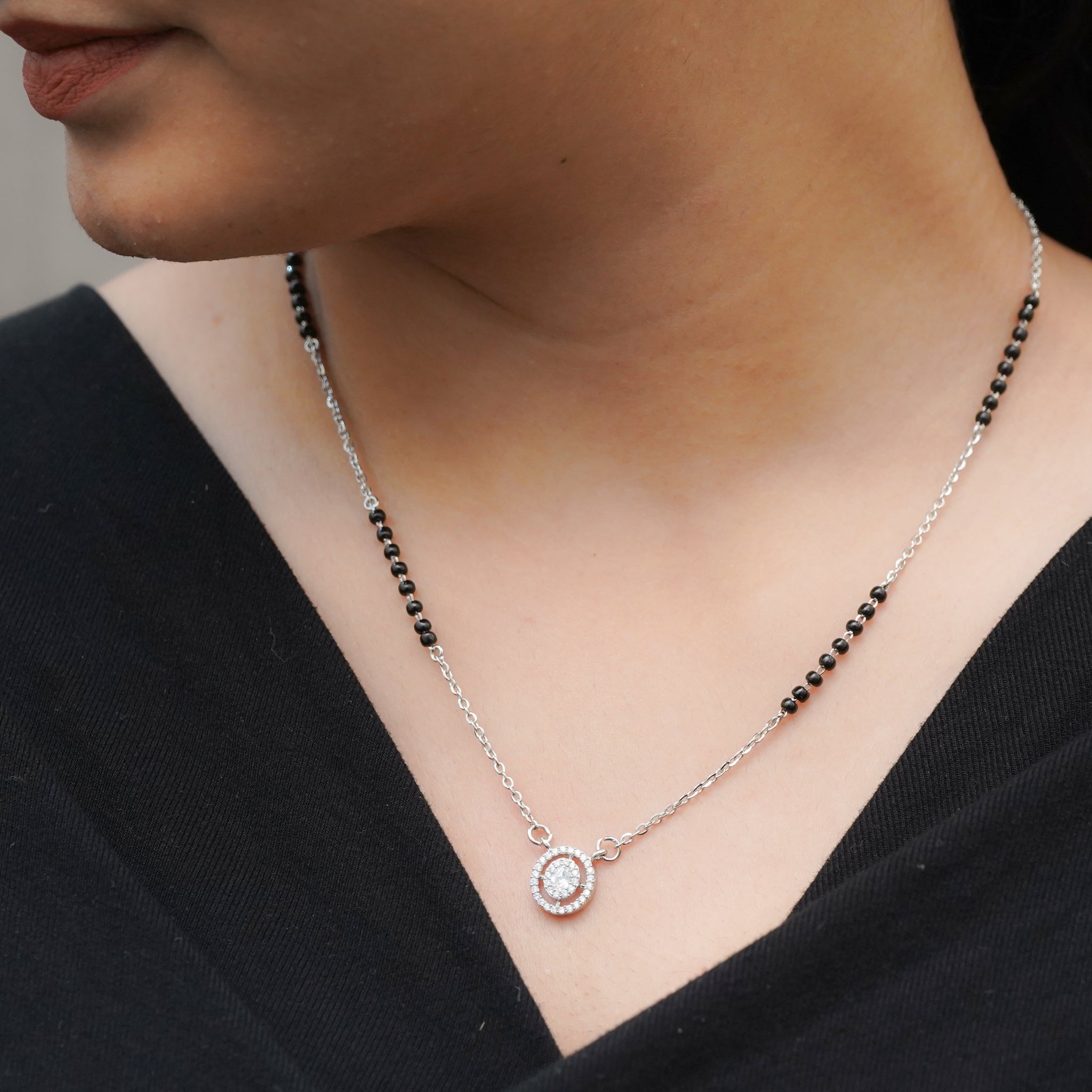 Pure silver round mangalsutra